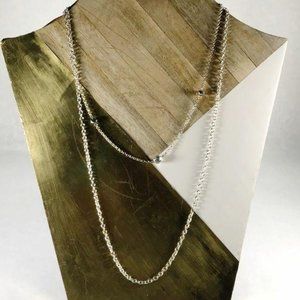 Silver Multi Chain Faceted Bead  Long Necklace